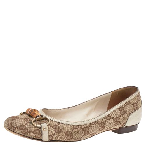 Gucci Beige/White GG Canvas Bamboo Horsebit Ballet Flats Size 39.5 - Gucci - Modalova