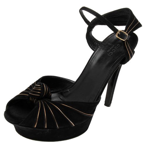 Gucci Black Suede Knot Detail Peep Toe Platform Sandals Size 38.5 - Gucci - Modalova