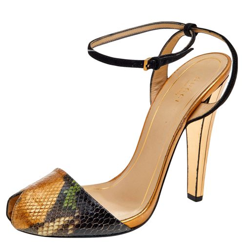 Gucci Multicolor Python Leather And Suede Ankle Strap Sandals Size 39 - Gucci - Modalova