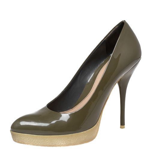 Gucci Olive Green Patent Leather Platform Pumps Size 38 - Gucci - Modalova