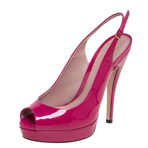 Gucci Magenta Patent Leather Peep-Toe Platform Slingback Pumps Size 38 - Gucci - Modalova