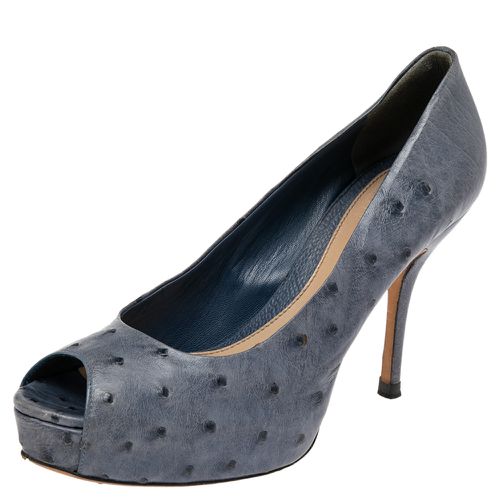 Gucci Blue Ostrich Leather Peep Toe Platform Pumps Size 38 - Gucci - Modalova