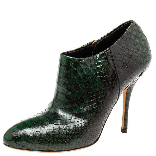 Gucci Green/Black Python Leather Ankle Booties Size 38 - Gucci - Modalova