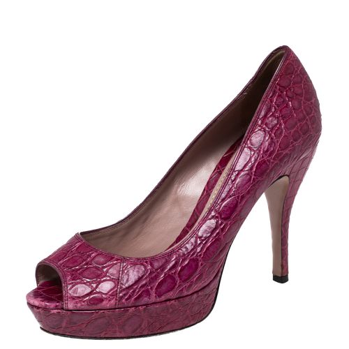 Magenta Alligator Leather Peep-Toe Platform Pumps Size 36.5 - Gucci - Modalova