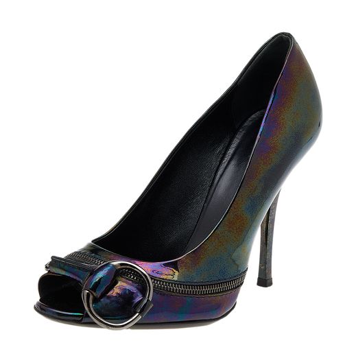 Gucci Multicolor Iridescent Patent Leather Horsebit Peep Toe Pumps Size 37.5 - Gucci - Modalova