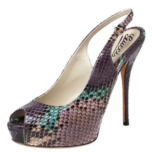 Python Leather Slingback Pumps Size 38.5 - Gucci - Modalova