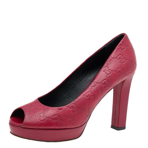 Gucci Red Guccissima Leather Peep Toe Platform Pumps Size 37.5 - Gucci - Modalova