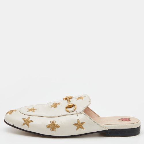 Gucci White Star And Bee Embroidered Leather Princetown Horsebit Flat Mules Size 35 - Gucci - Modalova