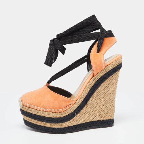 Gucci Orange/Black Suede Wedge Espadrille Sandals Size 36 - Gucci - Modalova