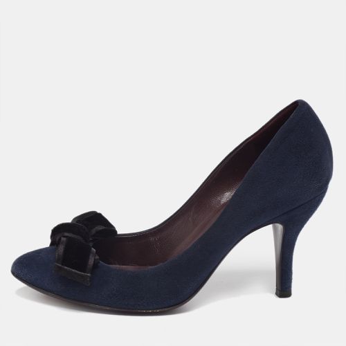 Gucci Navy Blue Suede Bow Round Toe Pumps Size 36.5 - Gucci - Modalova