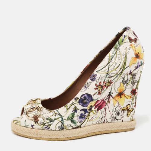 Gucci Multicolor Floral Print Canvas Horsebit Peep Toe Wedge Pumps Size 40 - Gucci - Modalova