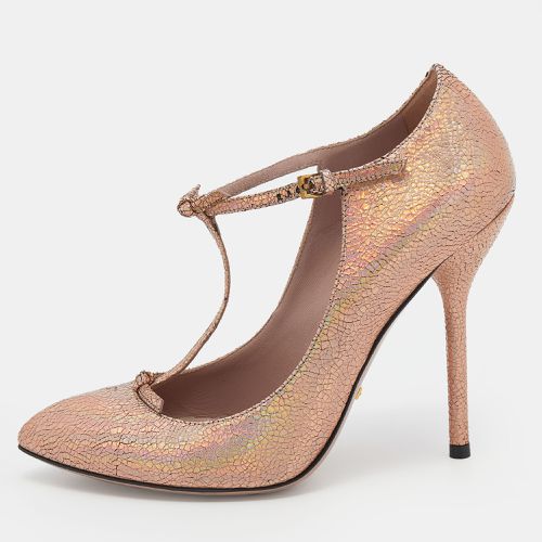 Gucci Metallic Holographic Crackled Leather Beverly T-Strap Pumps Size 37 - Gucci - Modalova