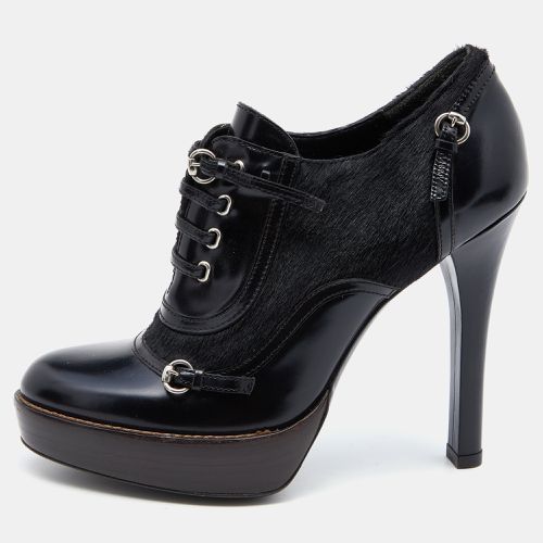 Gucci Black Leather And Pony Hair Buckle Detail Platform Ankle Booties Size 36 - Gucci - Modalova