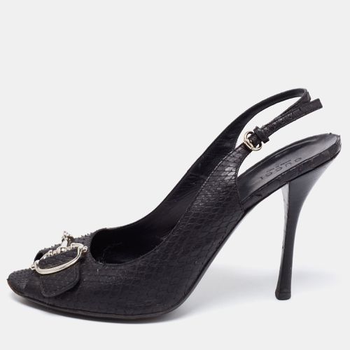 Gucci Black Python Leather Icon Bit Peep-Toe Slingback Sandals Size 39.5 - Gucci - Modalova