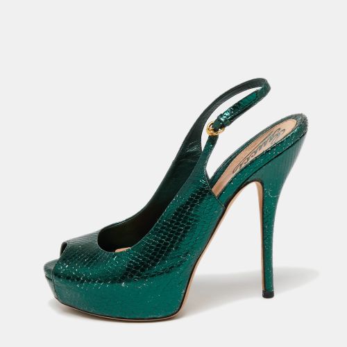 Gucci Metallic Green Snakeskin Embossed Leather Sofia Platform Slingback Sandals Size 36.5 - Gucci - Modalova