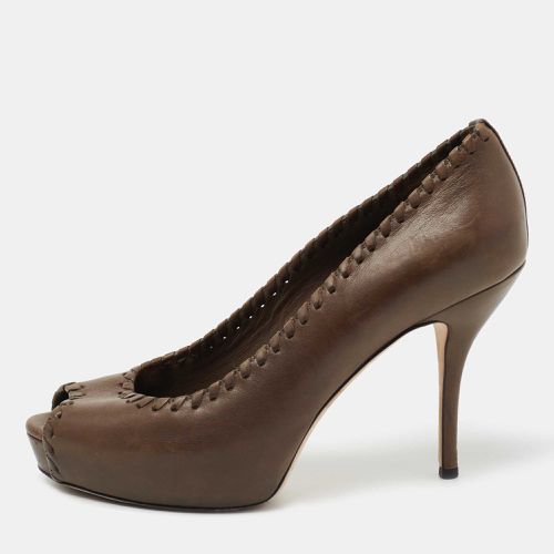 Gucci Brown Leather Whipstitch Peep Toe Platform Pumps Size 38 - Gucci - Modalova