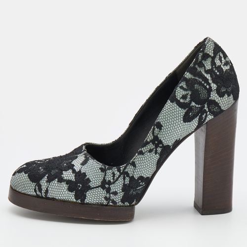 Gucci Black/Grey Floral Lace And Satin Block Heel Pumps Size 36 - Gucci - Modalova