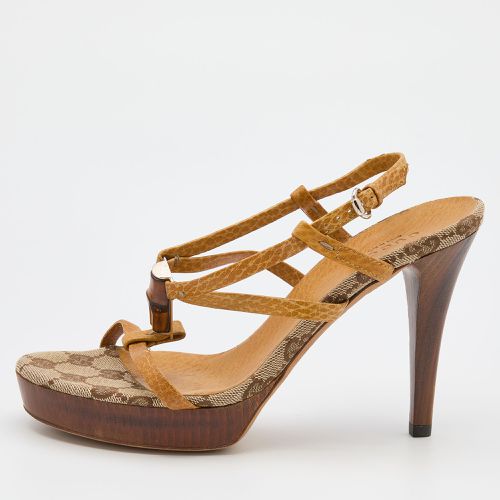 Gucci Brown Leather Bamboo Ankle Strap Sandals Size 35.5 - Gucci - Modalova