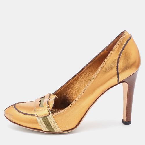 Gucci Metallic Gold Leather Lifford Penny Loafer Pumps Size 37.5 - Gucci - Modalova