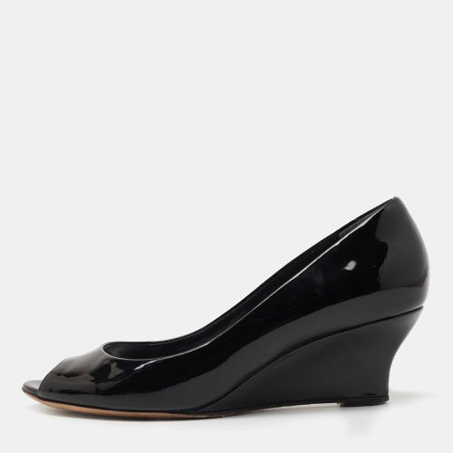 Gucci Black Patent Leather Peep Toe Wedge Pumps Size 36 - Gucci - Modalova