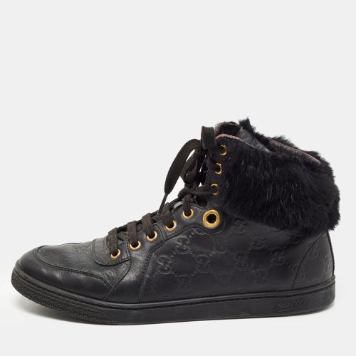 Gucci Black Guccissima Leather and Fur Trim Cada High Top Sneakers Size 40 - Gucci - Modalova