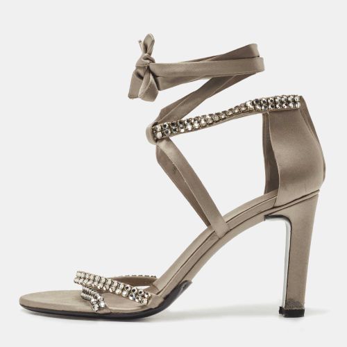 Gucci Grey Satin Crystal Embellished Ankle Wrap Sandals Size 37.5 - Gucci - Modalova