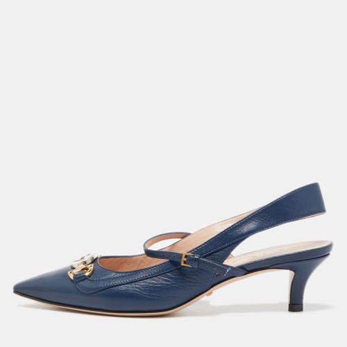 Gucci Blue Leather Zumi Slingback Kitten Pump Size 36 - Gucci - Modalova