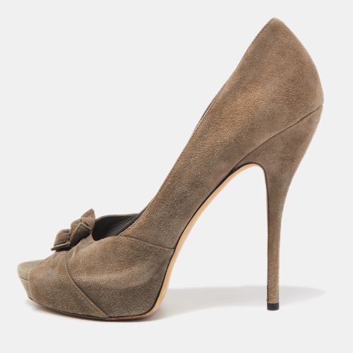 Gucci Grey Suede Double Bow Peep Toe Pumps Size 40.5 - Gucci - Modalova