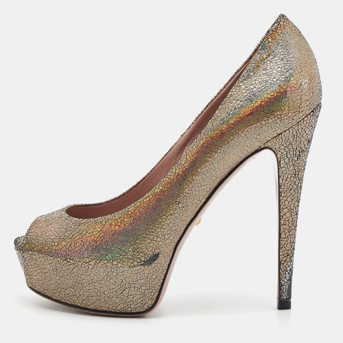 Gucci Metallic Nizza Laser Leather Peep Toe Platform Pumps Size 38 - Gucci - Modalova