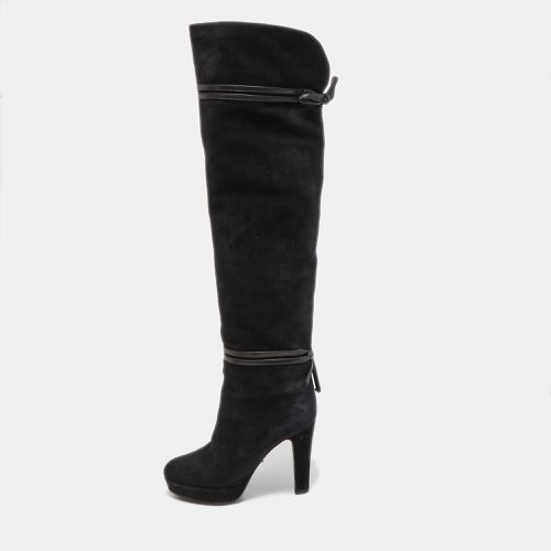 Gucci Black Suede and Leather Bow Over The Knee Boots Size 36.5 - Gucci - Modalova