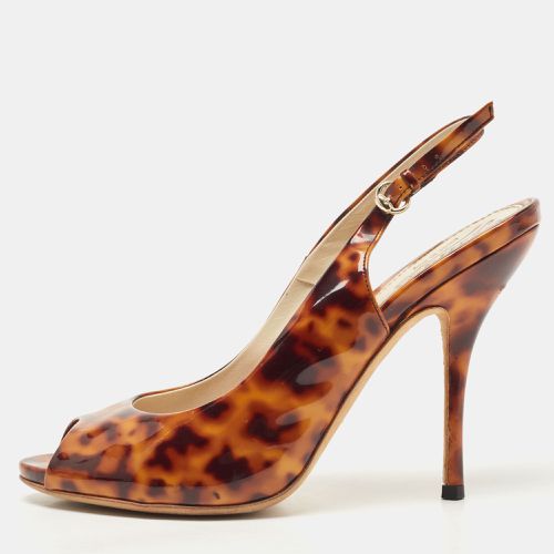 Gucci Two-Tone Animal Print Patent Leather Peep Toe Slingback Pumps Size 37.5 - Gucci - Modalova