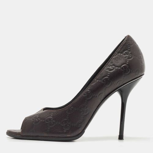 Gucci Brown Leather Guccissima Peep Toe Pumps Size 37.5 - Gucci - Modalova