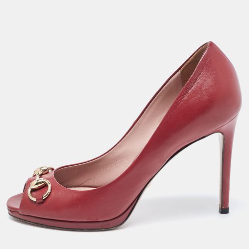 Gucci Burgundy Leather Jolene Peep Toe Pumps Size 37.5 - Gucci - Modalova