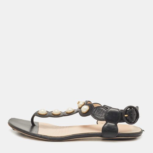 Gucci Black Leather Faux Pearl Willow Flat Sandals Size 35 - Gucci - Modalova