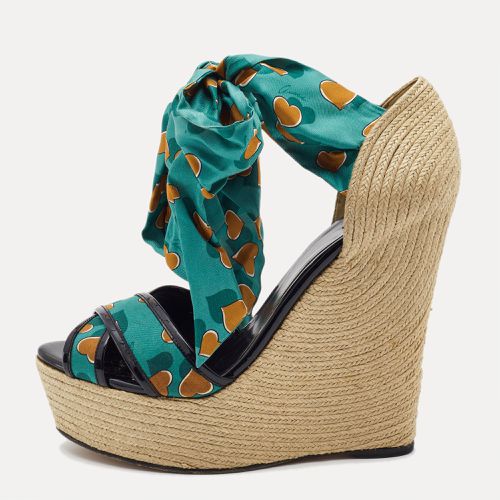 Gucci Multicolor Printed Fabric and Patent Espadrille Wedge Ankle Wrap Sandals Size 41 - Gucci - Modalova