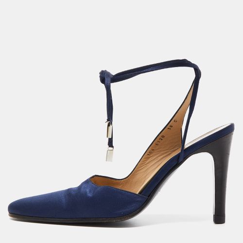 Gucci Navy Blue Satin Ankle Tie Pumps Size 38 - Gucci - Modalova