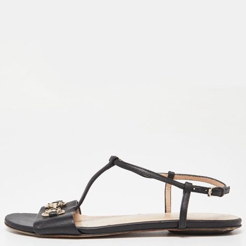 Gucci Black Leather Horsebit T-Strap Flat Sandals Size 36 - Gucci - Modalova