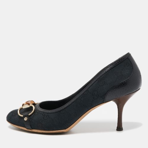 Gucci Navy Blue Canvas Bambo Horsebit Pumps Size 39 - Gucci - Modalova