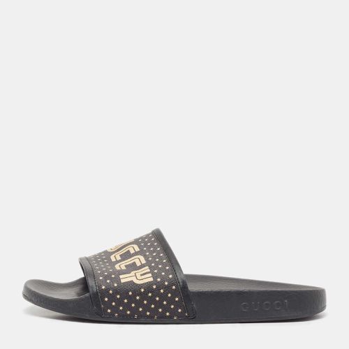 Gucci Black Leather and Canvas Guccy Flat Slides Size 40 - Gucci - Modalova