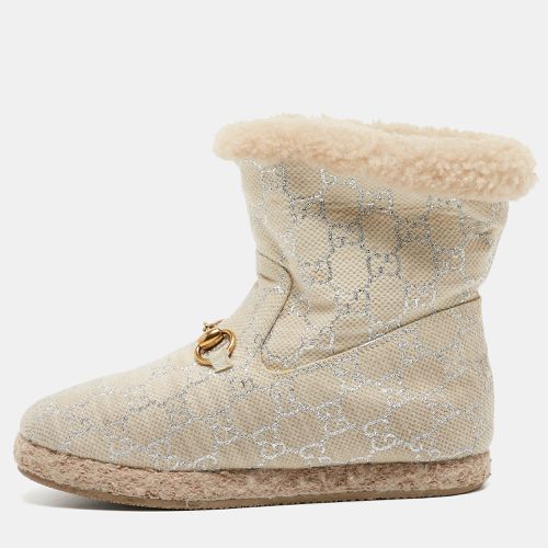 Gucci Beige Canvas and Fur Fria Horsebit Ankle Boots Size 37 - Gucci - Modalova