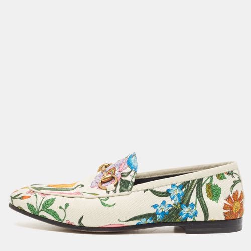 Gucci White Floral Canvas Jordaan Horsebit Slip On Loafers Size 35 - Gucci - Modalova