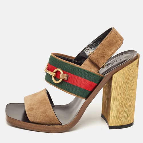 Gucci Brown Suede Web Horsebit Block Heel Slingback Sandals Size 37.5 - Gucci - Modalova