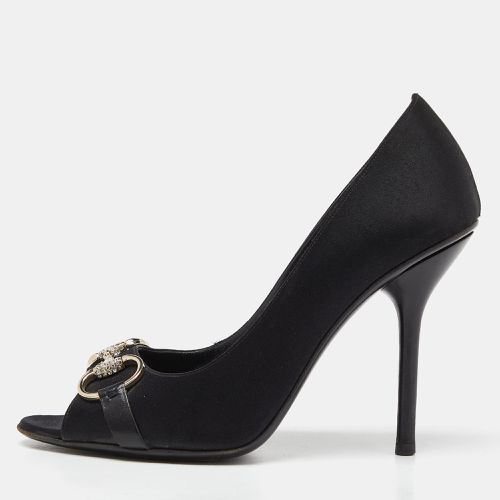 Gucci Black Satin Horsebit Peep Toe Pumps Size 38 - Gucci - Modalova