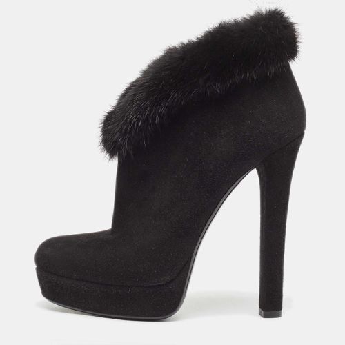 Gucci Black Suede and Fur Trim Ankle Boots Size 37 - Gucci - Modalova