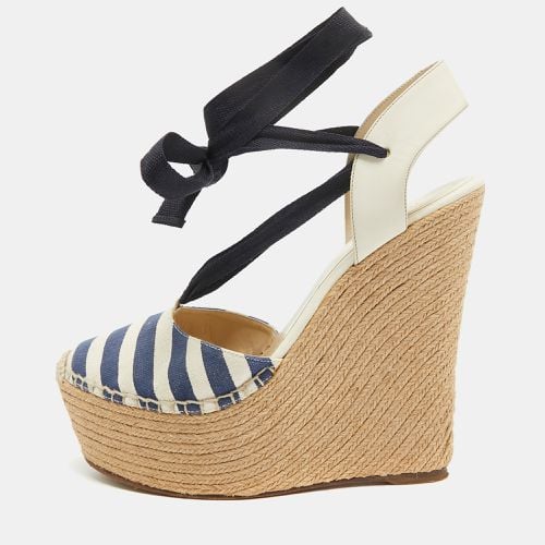 Gucci Two Tone Canvas and Leather Espadrille Wedge Ankle Tie Pumps Size 39 - Gucci - Modalova