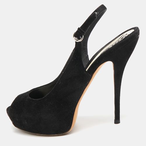 Gucci Black Suede Peep Toe Slingback Pumps Size 37.5 - Gucci - Modalova