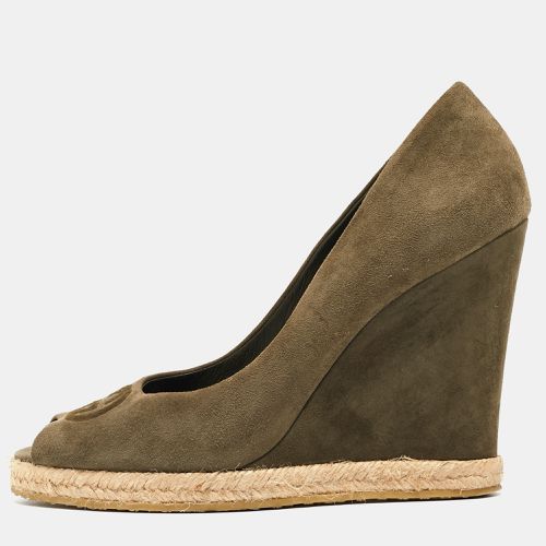 Gucci Green Suede Peep Toe Wedge Pumps Size 40 - Gucci - Modalova