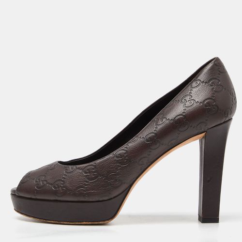 Gucci Brown Guccissima Leather Peep Toe Platform Pumps Size 38 - Gucci - Modalova