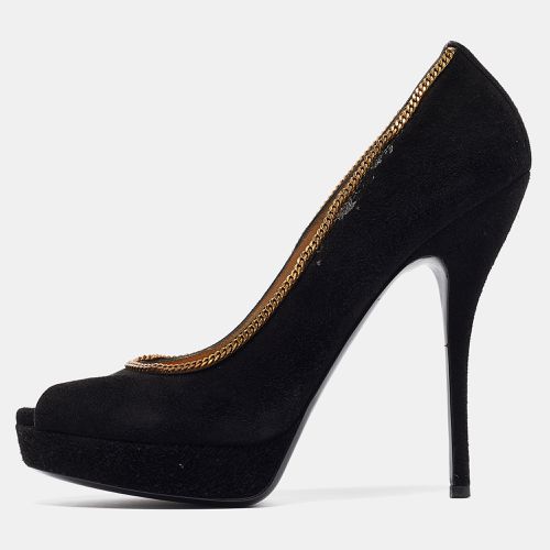 Gucci Black Suede Chain Trim Peep Toe Platform Pumps Size 40 - Gucci - Modalova