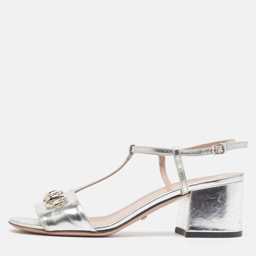 Gucci Silver Metallic Leather Horsebit Detail T-Strap Sandals Size 36 - Gucci - Modalova